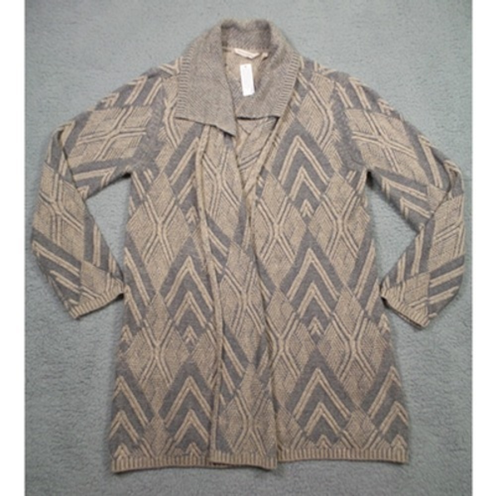 Soft Surroundings Sweater Womens Size Medium Beige Gray Open Front Cardigan NWT - Picture 1 of 15